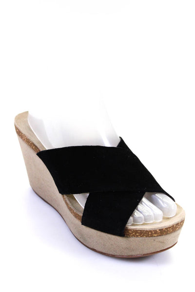 Splendid Womens Suede Open Toe Strappy Platform Wedge Sandals Black Size 7.5M