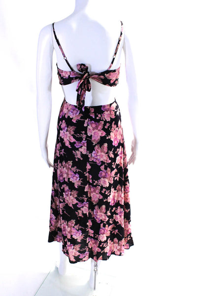 Flynn Skye Womens Floral Button down Tie Cutout Maxi Dress Black Pink Size S