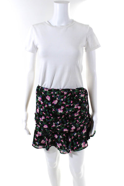 Veronica Beard Womens Silk Ruche Floral Front Zip Ruffle Mini Skirt Green Size 4
