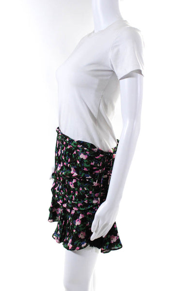 Veronica Beard Womens Silk Ruche Floral Front Zip Ruffle Mini Skirt Green Size 4