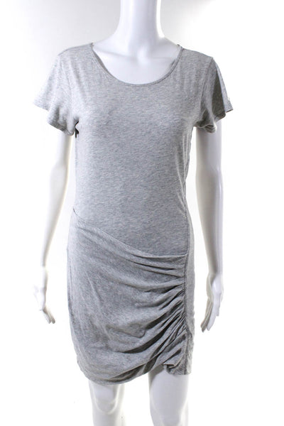 Theory Womens Cotton Draped Pleated Short Sleeve T-Shirt Dress Gray Size S
