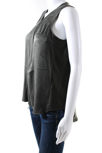 Go Silk Womens Silk Half Zipped One Pocket Sleeveless Tank Top Gray Size S