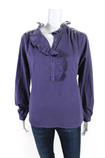 Xirena Women's Cotton Long Sleeve Ruffle Collar Blouse Purple Size XS