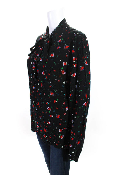 Derek Lam 10 Crosby Women's Floral Long Sleeve Tie Collar Blouse Black Size 6
