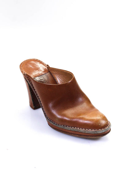 Tods Women's Round  Toe Slip-On Block Heels Sandals Camel Size 9