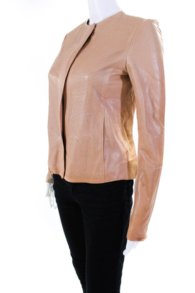 Vince Womens Brown Leather Crew Neck Full Zip Long Sleeve Jacket Size XS
