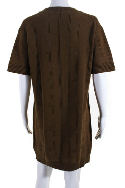 Hermes Womens Short Sleeve Monogram Sweater Dress Brown Wool Size FR 40