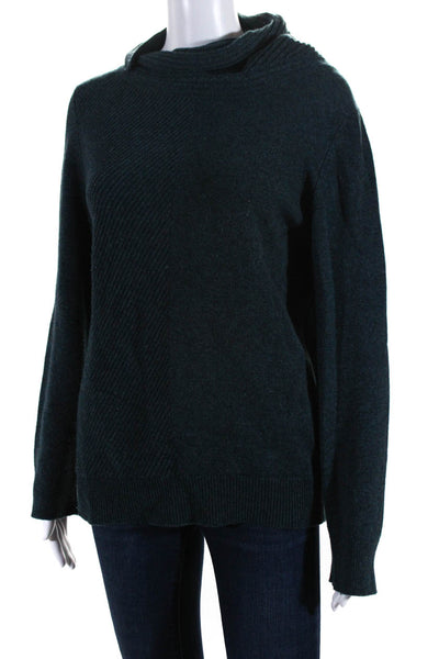 Hermes Womens Ribbed Trim Cowl Neck Cashmere Sweatshirt Dark Teal Size FR 42