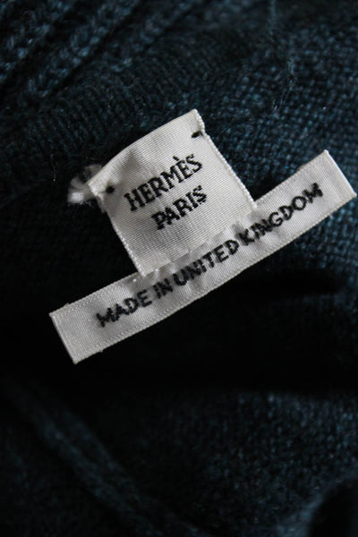 Hermes Womens Ribbed Trim Cowl Neck Cashmere Sweatshirt Dark Teal Size FR 42