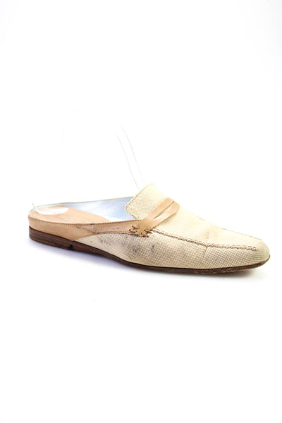 Tods Women's Leather Trim Canvas Slip On Mule Flats Beige Size 7