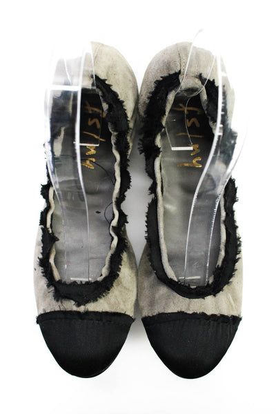 FS/NY Women's Suede Cap Toe Ballet Flats Black Gray Size 7.5