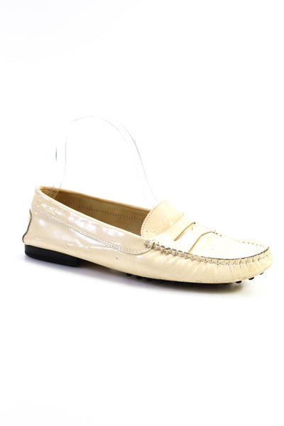 Tods Women's Patent Leather Round Toe Slip On Loafers Beige Size 7