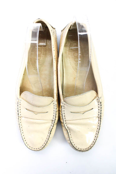 Tods Women's Patent Leather Round Toe Slip On Loafers Beige Size 7