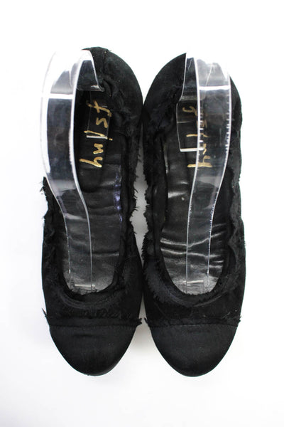 FS/NY Women's Suede Cap Toe Ruffle Ballet Flats Black Size 7.5