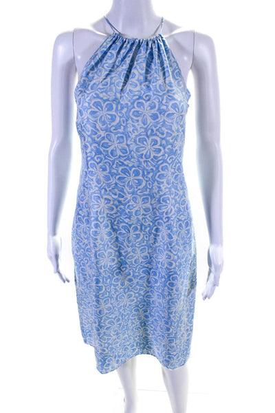 J. Mclaughlin Womens Silk Floral Print Midi Halter Dress Blue White Size 10