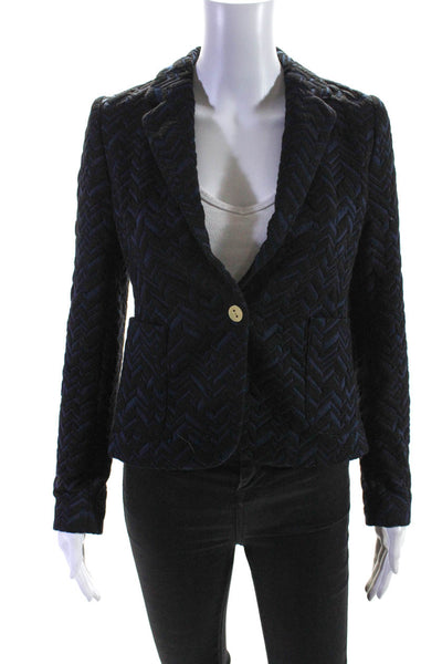 Cartonnier Womens Knit Herringbone Jersey Blazer Jacket Black Navy Size 0