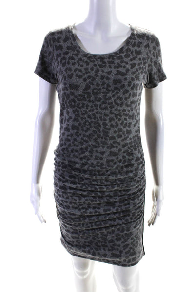 Sundry Womens Leopard Print Short Sleeve Knit Sheath Dress Gray Size 1