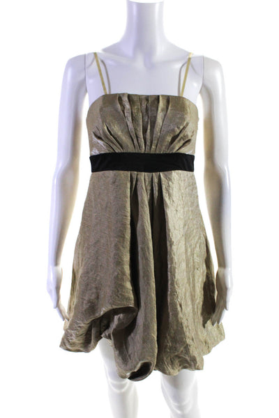 Maxandcleo Women's Strapless Empire Waist Bubble Hem Mini Dress Gold Size 2