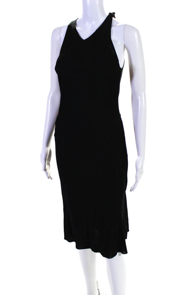 Alaia Womens Woven Sleeveless Crew Neck A-Line Midi Dress Black Size L