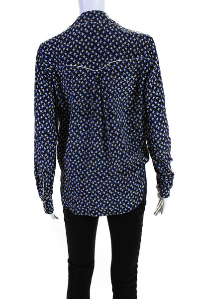 Veronica Beard Womens Silk Crepe Floral Printed Collared Blouse Top Blue Size 0
