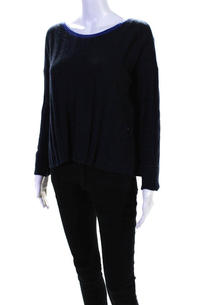 Autumn Cashmere Womens Ribbed Knit Cashmere Open Back Sweater Navy Blue Size S
