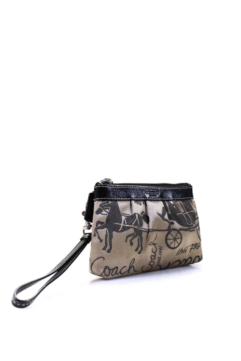 Coach Logo Embellished Embroidery Full Zip Small Wallet Wristlet