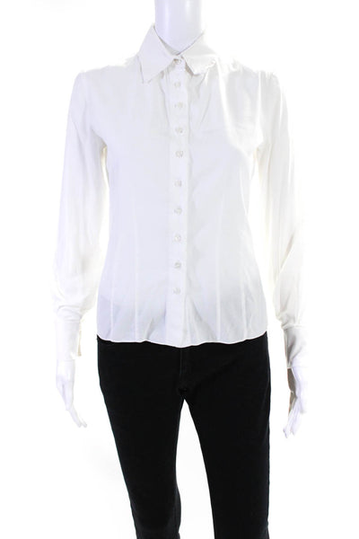Luciano Barbera Womens White Collar Long Sleeve Button Up Blouse Top Size 38