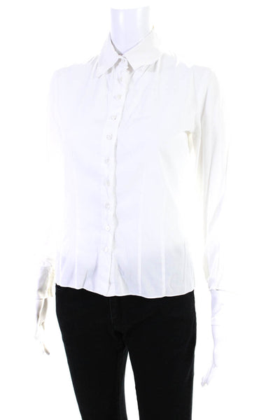 Luciano Barbera Womens White Collar Long Sleeve Button Up Blouse Top Size 38