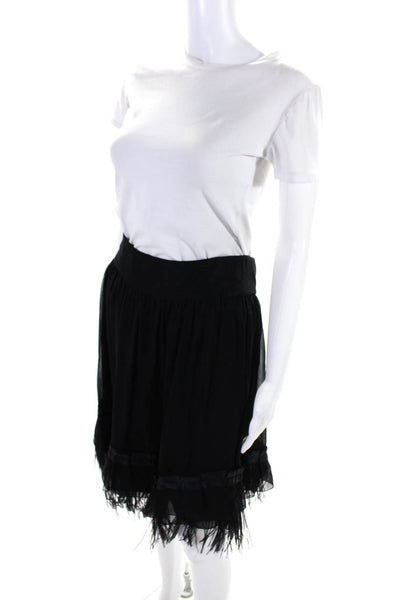 Elie Tahari Womens Silk Feather Trim A Line Skirt Black Size 10