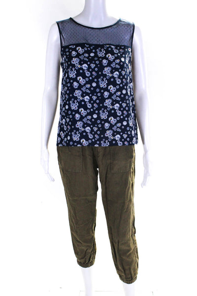 Jason Wu Joie Women's Floral Blouse Casual Pants Blue Green Size XS S Lot 2
