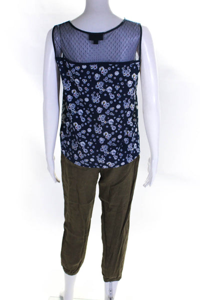 Jason Wu Joie Women's Floral Blouse Casual Pants Blue Green Size XS S Lot 2