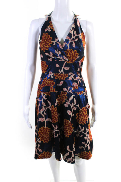 Robert Rodriguez Womens Satin Fleece Jacquard A Line Dress Blue Orange Size 2