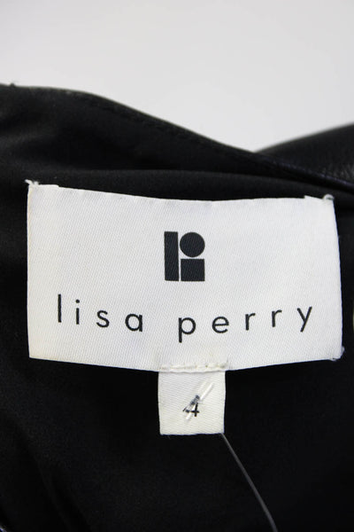 Lisa Perry Women's Leather Combo Polka Dot Sleeveless Blouse Black Size 4