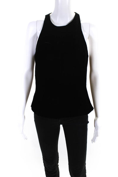 Alfred Sung Womens Black Velvet Scoop Neck Zip Back Sleeveless Blouse Top Size 8