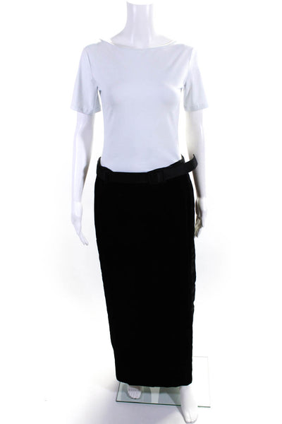Alfred Sung Womens Black Velvet Belted Zip Back Lined Midi Skirt Size 8