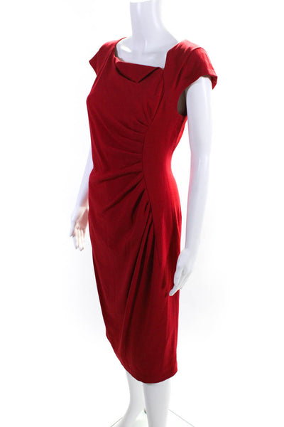 L.K. Bennett Womens Red Drape Detail Short Sleeve Zip Back Shift Dress Size 8