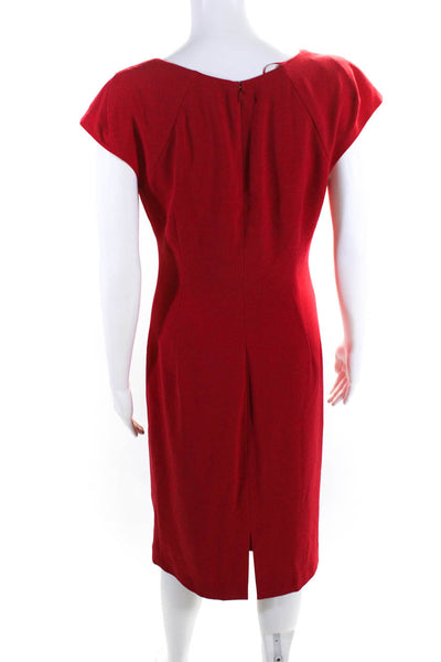 L.K. Bennett Womens Red Drape Detail Short Sleeve Zip Back Shift Dress Size 8