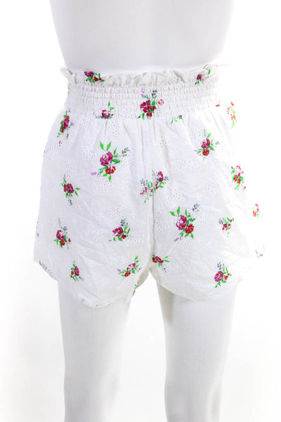 For Love & Lemons Womens Floral Print Eyelet Shorts White Size Extra Small