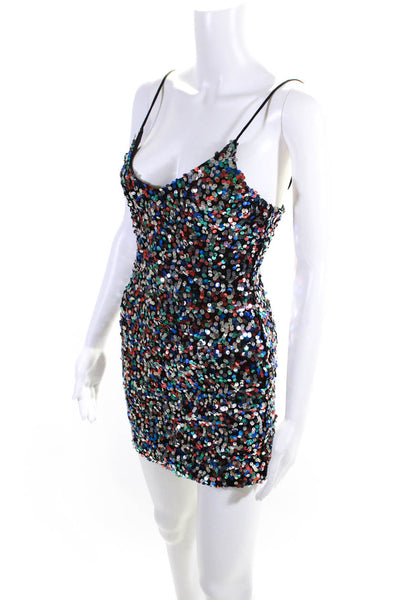About Us Womens Sequined Spaghettik Strap Dress Multi Colored Size Extra Small