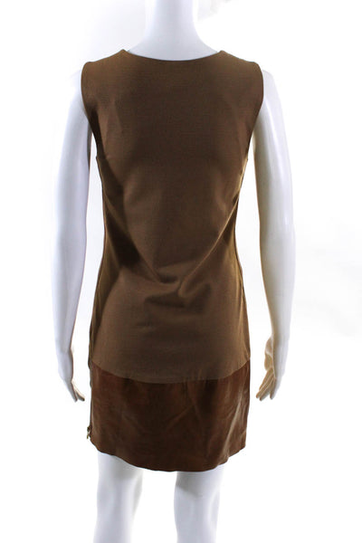 Ted Baker Womens Crew Neck Sleeveless Leather Hem Sheath Dress Brown Size 1