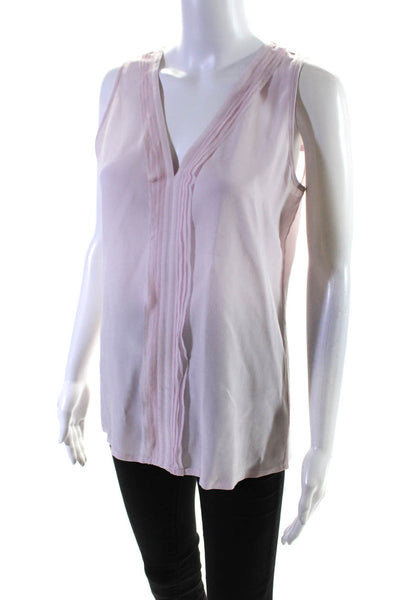 Ecru Womens Silk Pleated Front V-Neck Sleeveless Tank Top Blouse Pink Size S