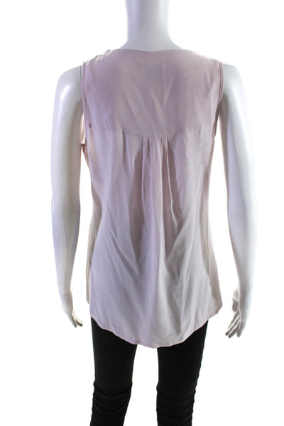 Ecru Womens Silk Pleated Front V-Neck Sleeveless Tank Top Blouse Pink Size S