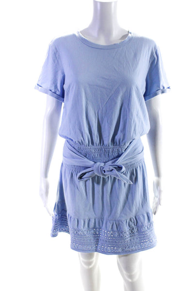 Parker Women's Crewneck Short Sleeves Drop Waist Mini Dress Blue Size M