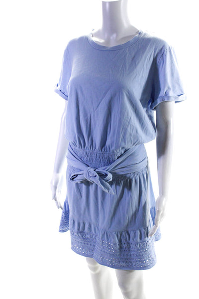 Parker Women's Crewneck Short Sleeves Drop Waist Mini Dress Blue Size M