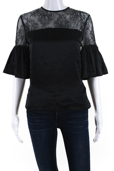 Cami NYC Womens Silk Lace Detail Bell Sleeves Blouse Black Size Extra Small