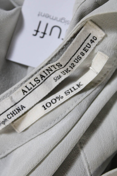 Allsaints Womens 100% Silk Sleeveless Round Neck Short Tunic Dress Gray Size 8