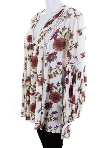 Free People Women's V-Neck Long Sleeves Tunic Blouse Floral Size S