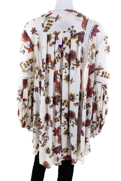 Free People Women's V-Neck Long Sleeves Tunic Blouse Floral Size S