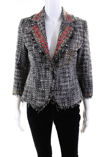 Sans Souci Women's Tweed Embroidered One Button Blazer Gray Size S