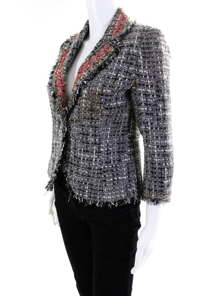Sans Souci Women's Tweed Embroidered One Button Blazer Gray Size S